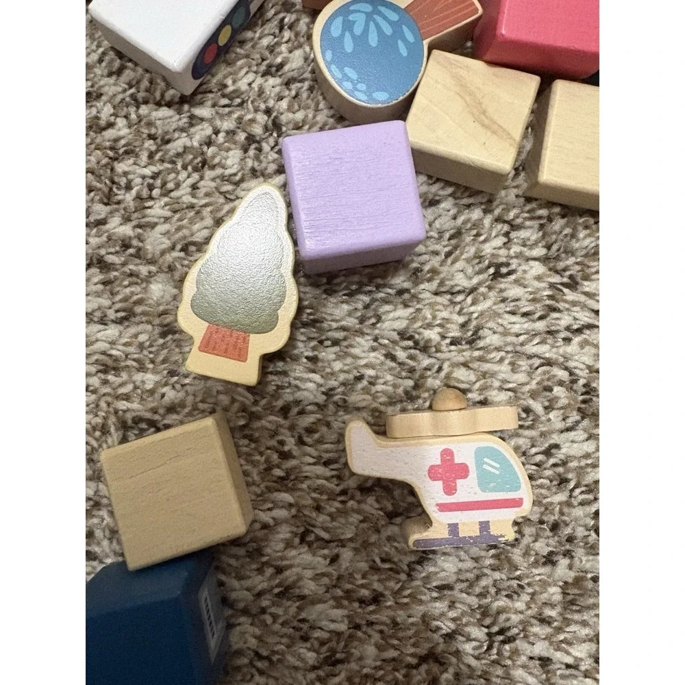 HUGE LOT Wooden Lakeshore City Building Blocks Preschool‎ Daycare, Wood Vehicles